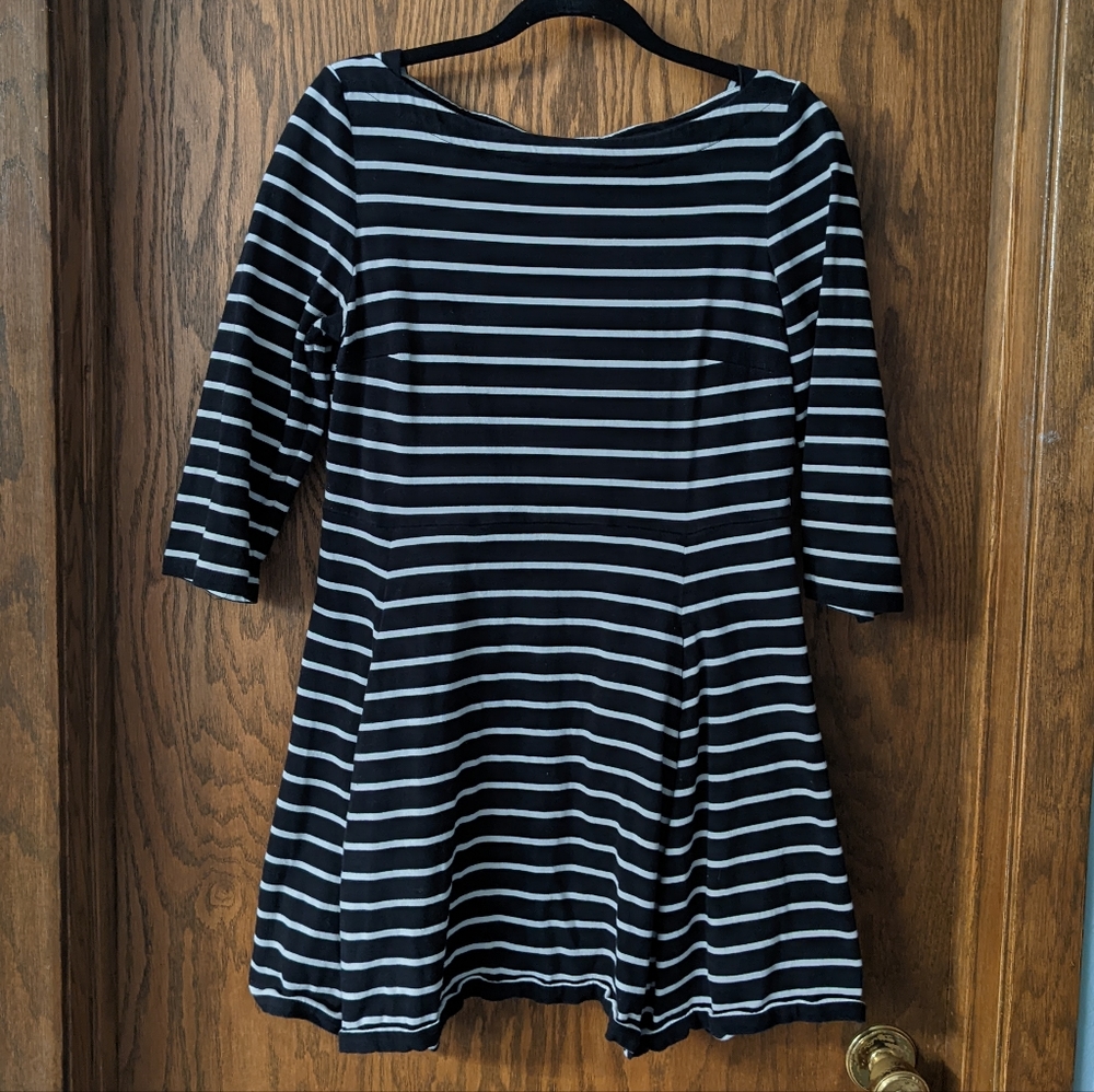 Kate Spade Black & White Striped 1/2 Sleeve Mini Dress sz L